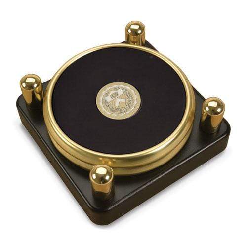 Princeton Medallion Brass/Leather Coasters Posted Stand (Set of 2