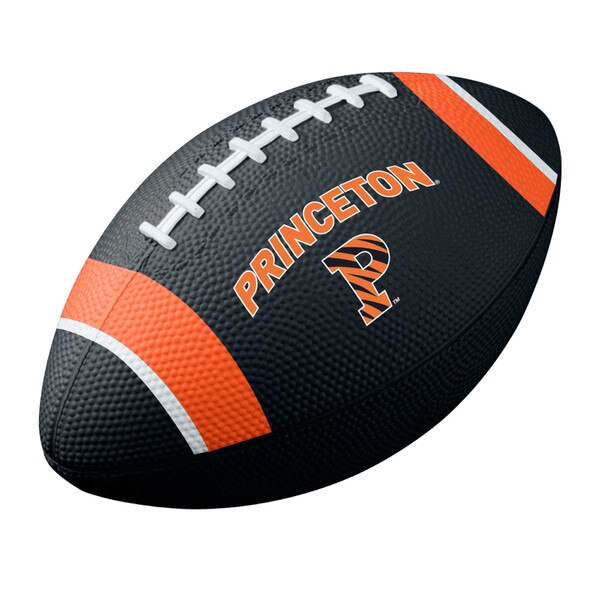 Princeton Nike Mini Inflated Football, black mini football with Princeton and striped P on one side