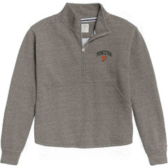 League Women's Victory Springs Left Chest P 1/4 Zip, grey with Princeton and P in orange at left chest