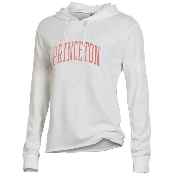 Alternative Apparel Athletic Women's Hoody, white hoody Princeton in distressed orange center front drawstrings attached to hood
