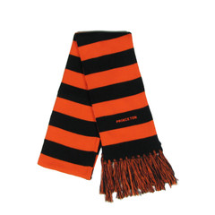Classic Wide Rugby Stripe Scarf with Orange and Black Stripes and Princeton Embroidered one end and orange and black fringe