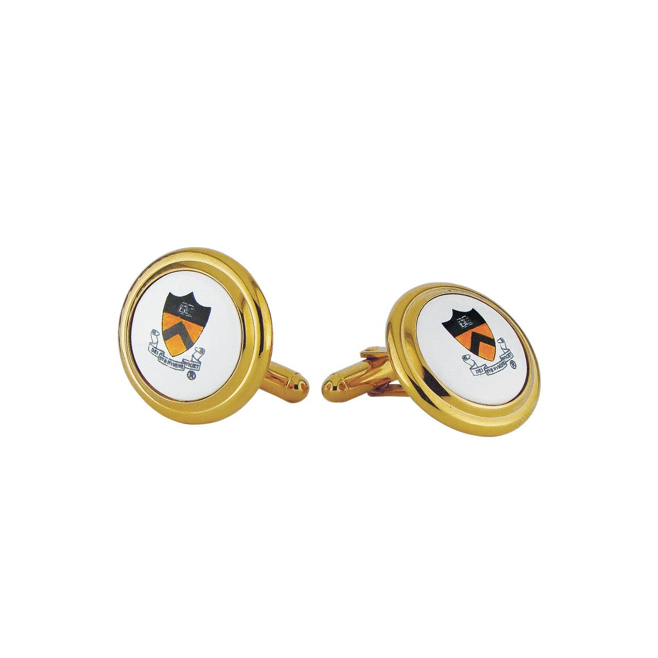Princeton Shield Cufflinks, Princeton Shield on white background with gold rim