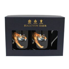 Tiger Mug Set Of 2, stalking tiger from the Magnificent Wildlife collection on black enamel mug from manufacturer Halcyon Days