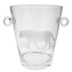 Crystal Tiger Ice Bucket, double hand engraved tiger at front