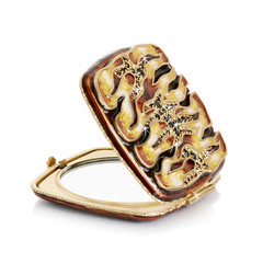 Tiger Jeweled Compact, pavel tiger striped cover in gold and brown with handset sparkling stones