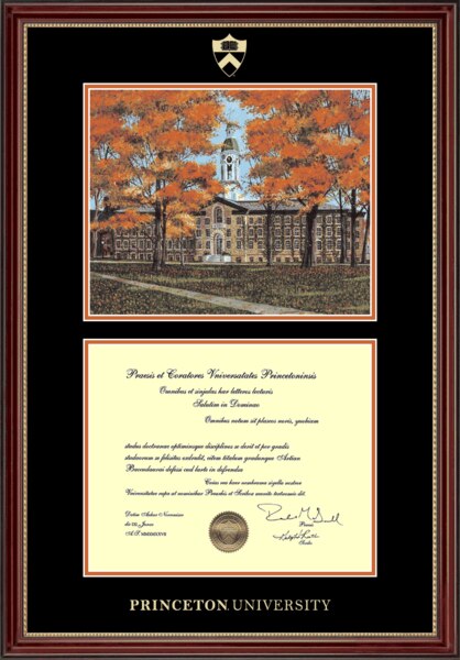 Nassau Hall Scene in Kensington Gold - Diploma Frame, fall scene Nassau Hall lithograph above diploma in kensington gold frame