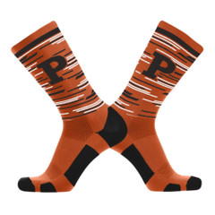 A pair of Fastline Princeton Adult Socks with the letter p on them.