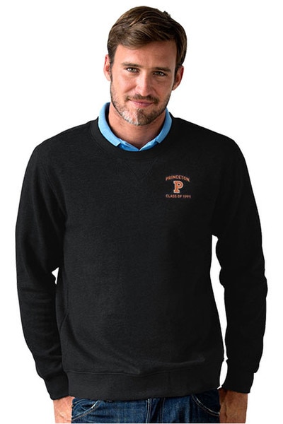 black sweater with medallion logo