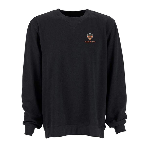 black sweater with medallion logo