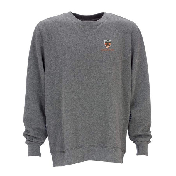 grey sweater with medallion logo