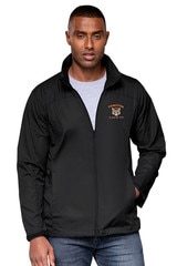 black jacket with medallion logo