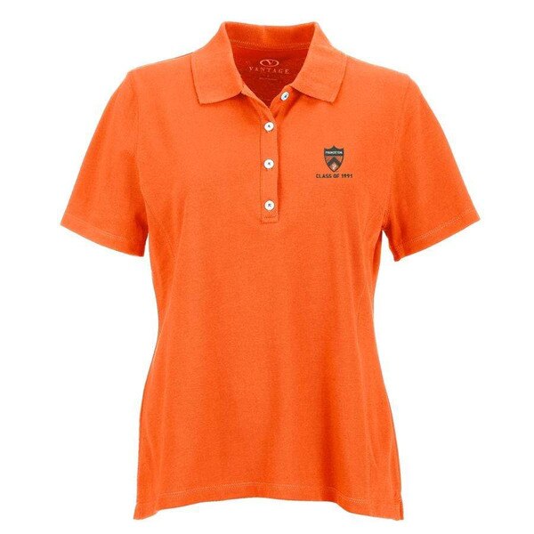 orange polo with medallion