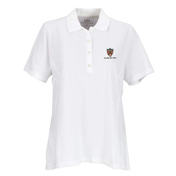 white polo with medallion