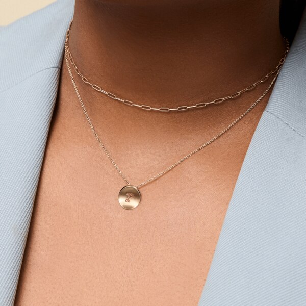Kyle Cavan P necklace on model