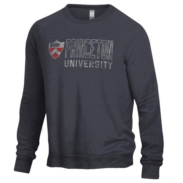 Alternative Apparel Champ Crew Sweatshirt, in black color with Princeton University stacked next to the University Shield in a distressed font